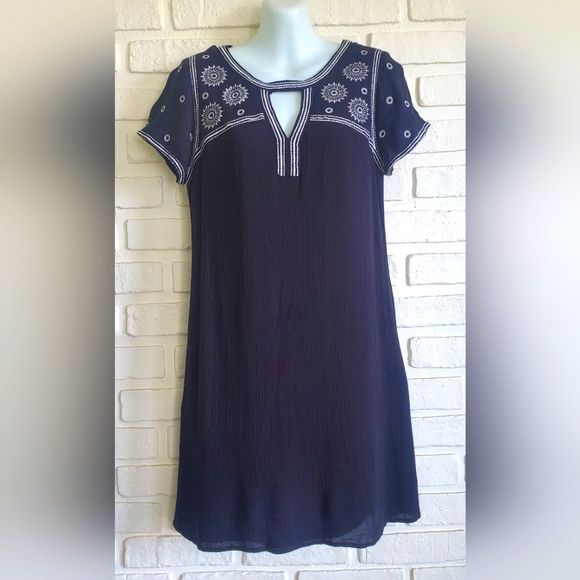 Blue Rain Boho Peasant Dress Black & White Embroidery Eyelet Size Small - Picture 12 of 12